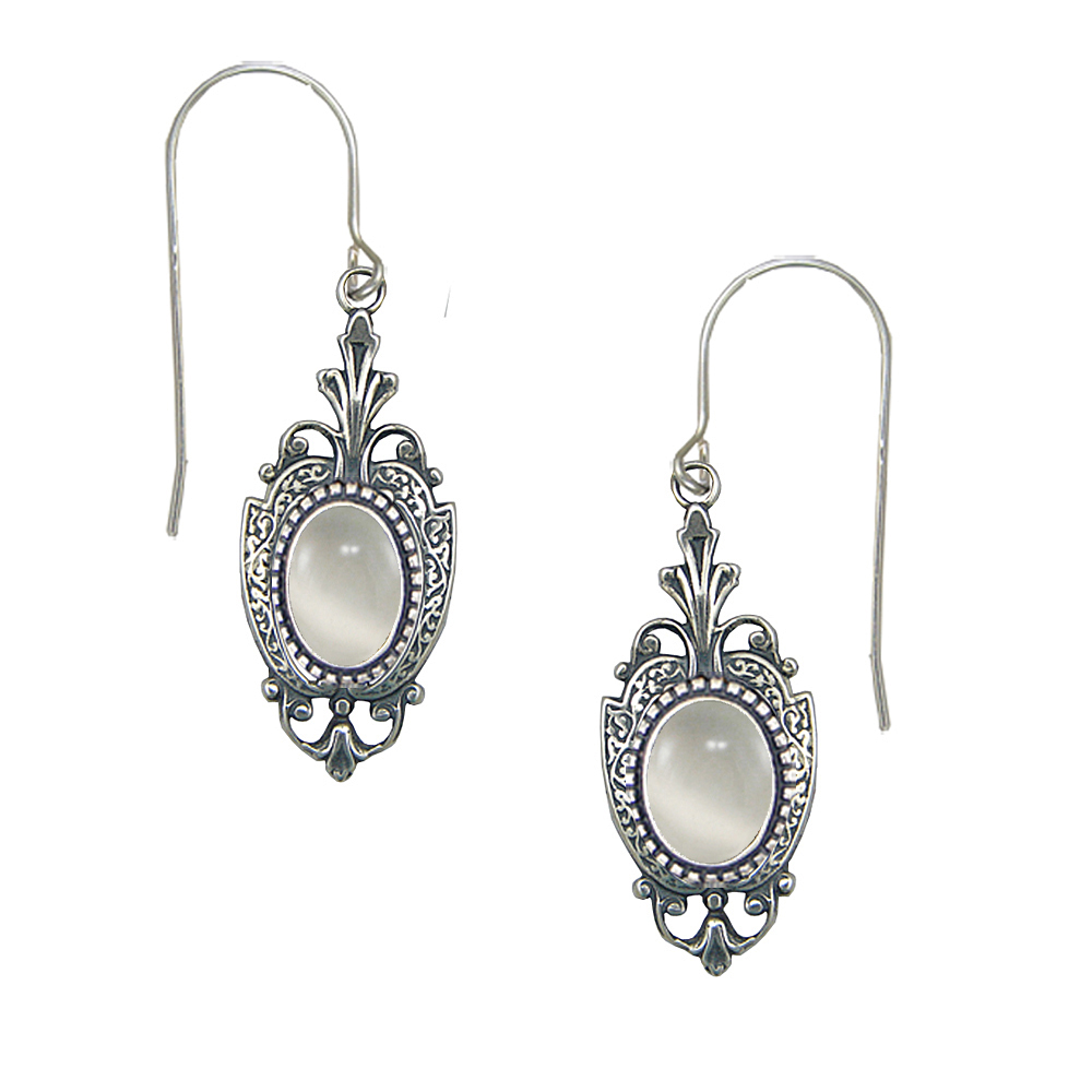 Sterling Silver Victorian Drop Dangle Earrings With White Moonstone